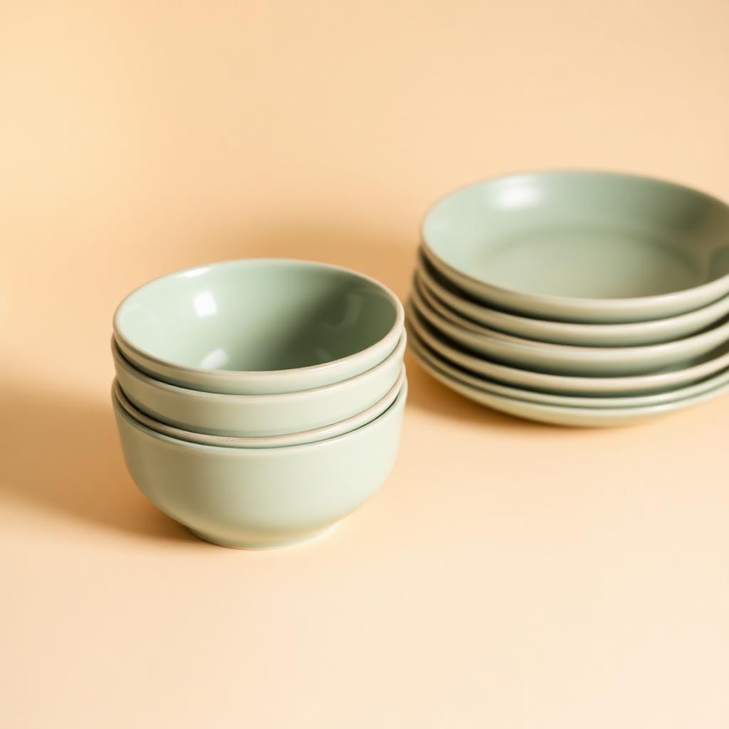 Stoneware Side Plates & Bowls 8 Piece